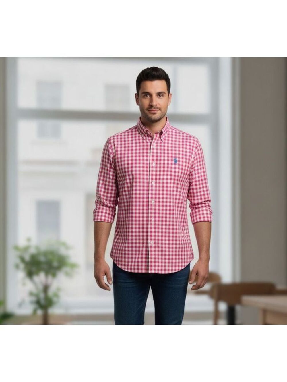 Ralph Lauren Pink and White Gingham Button-Down Shirt